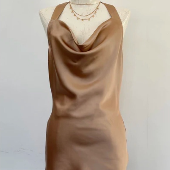 Moda International Victoria’s Secret Vintage Gold Champagne Cocktail Silk Dress - Picture 5 of 6